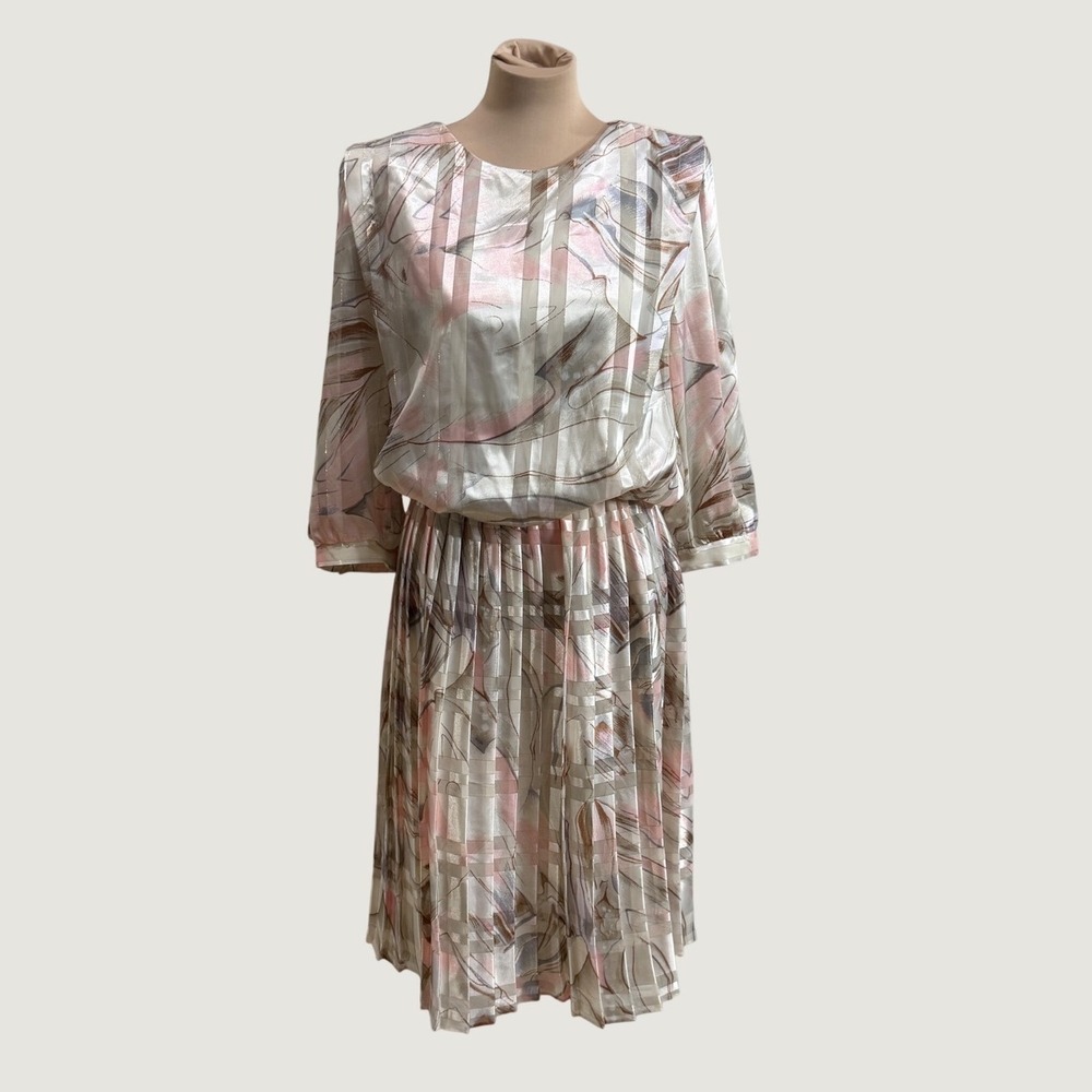 Damon II Dress Pink Abstract Pleated Midi Dress 18 Vintage Golden Girl Style 80s
